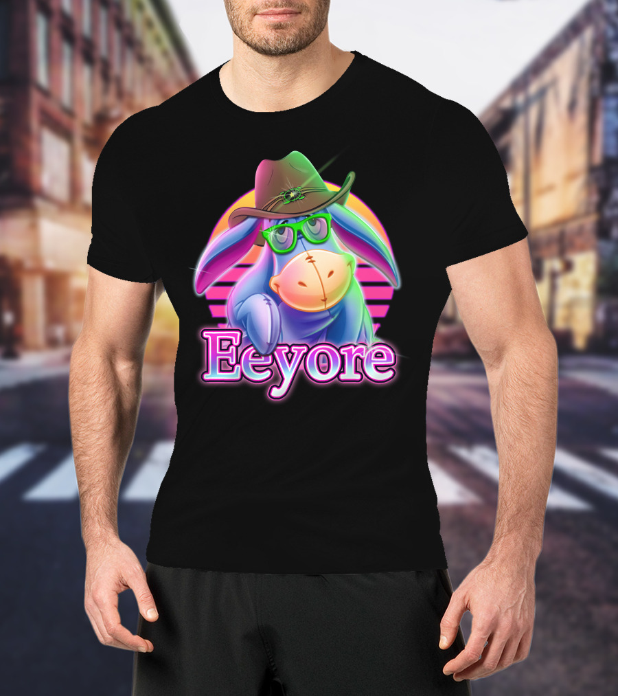 Eeyore Retro Neon Cowboy Hat And Glasses T-Shirt