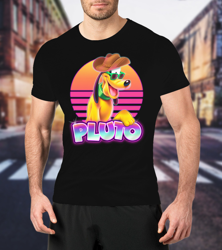 Pluto Sunglasses Cowboy Hat Retro Sunset Vibes T-Shirt