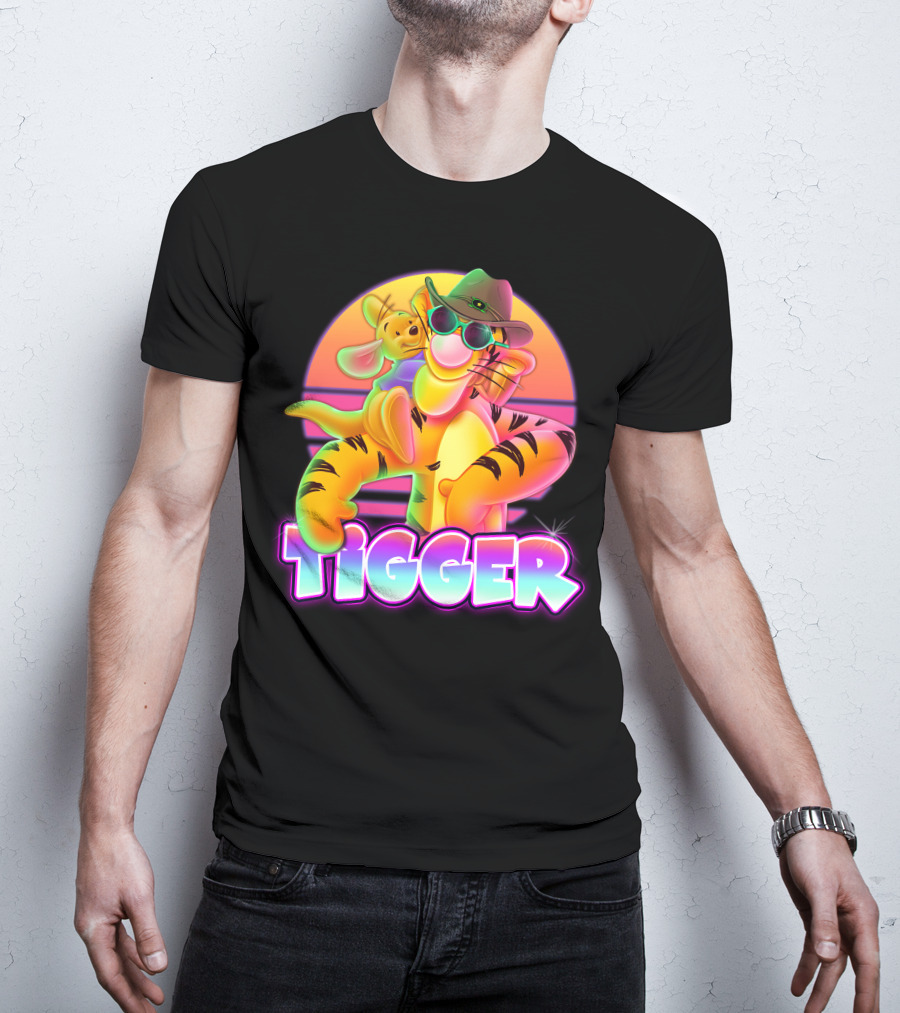 Tigger Retro Sunset Style With Piglet And Cool Hat T-Shirt