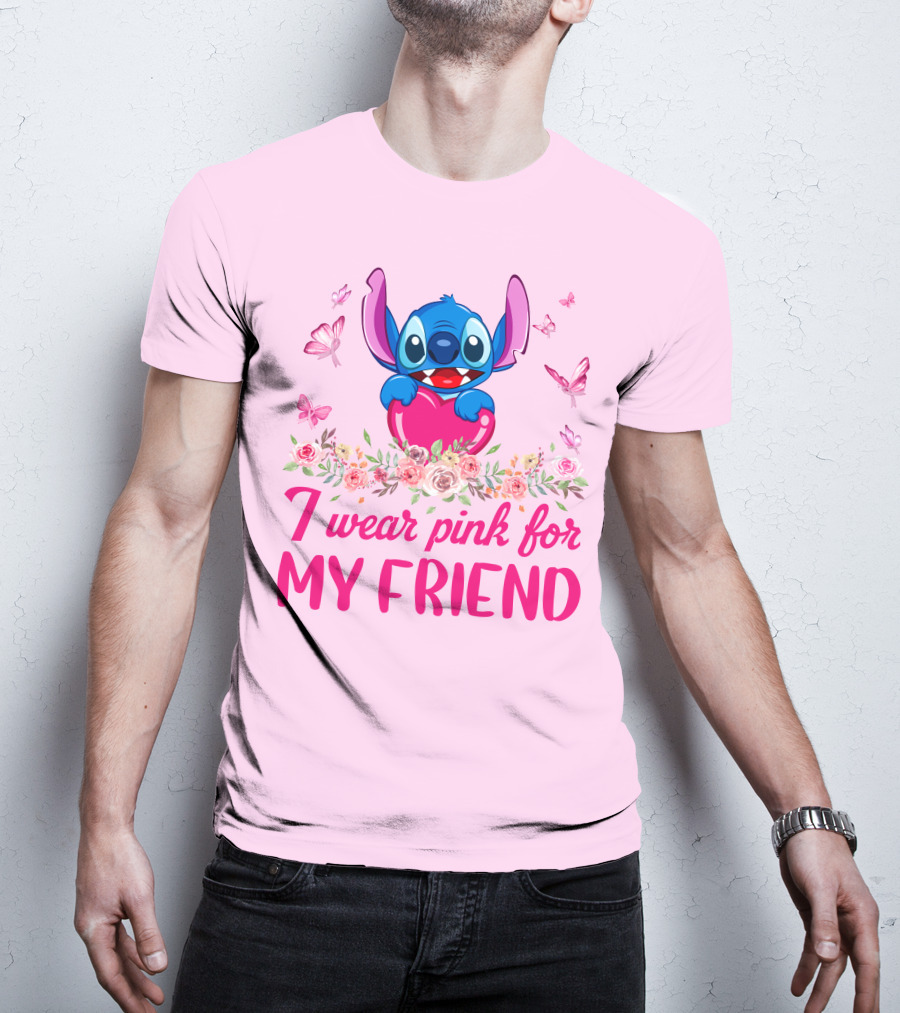 Stitch I Wear Pink For My Friend T-Shirt