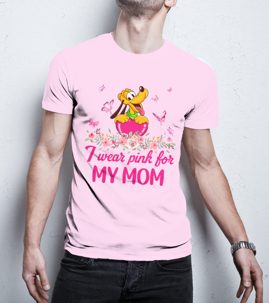 I Wear Pink For My Mom Pluto Floral Butterflies T-Shirt