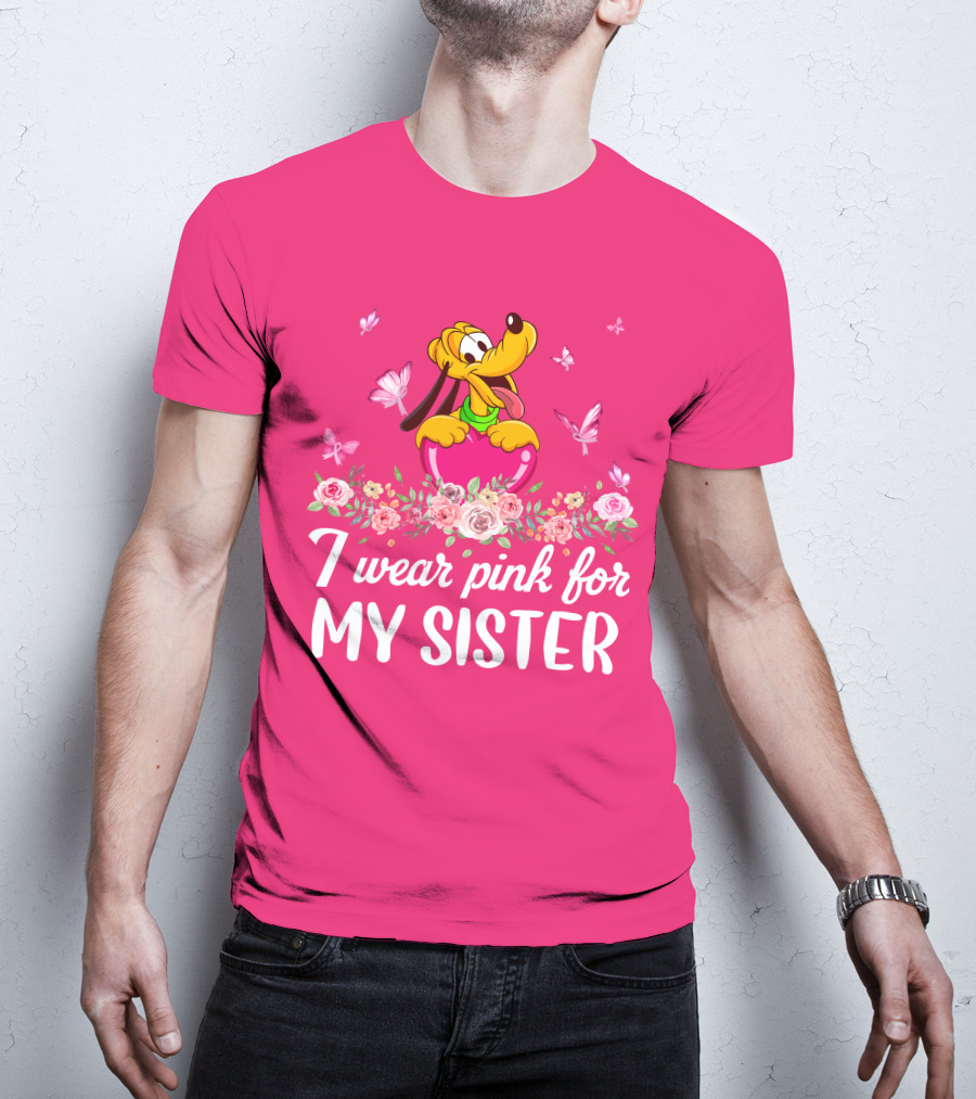 I Wear Pink For My Sister Pluto Butterflies And Flowers T-Shirt