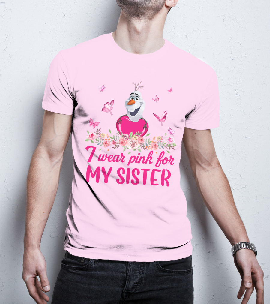 Olaf I Wear Pink For My Sister Butterfly Floral T-Shirt