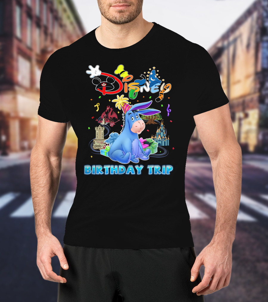 Eeyore Disney Birthday Trip Celebration With Castle And Mickey Elements T-Shirt