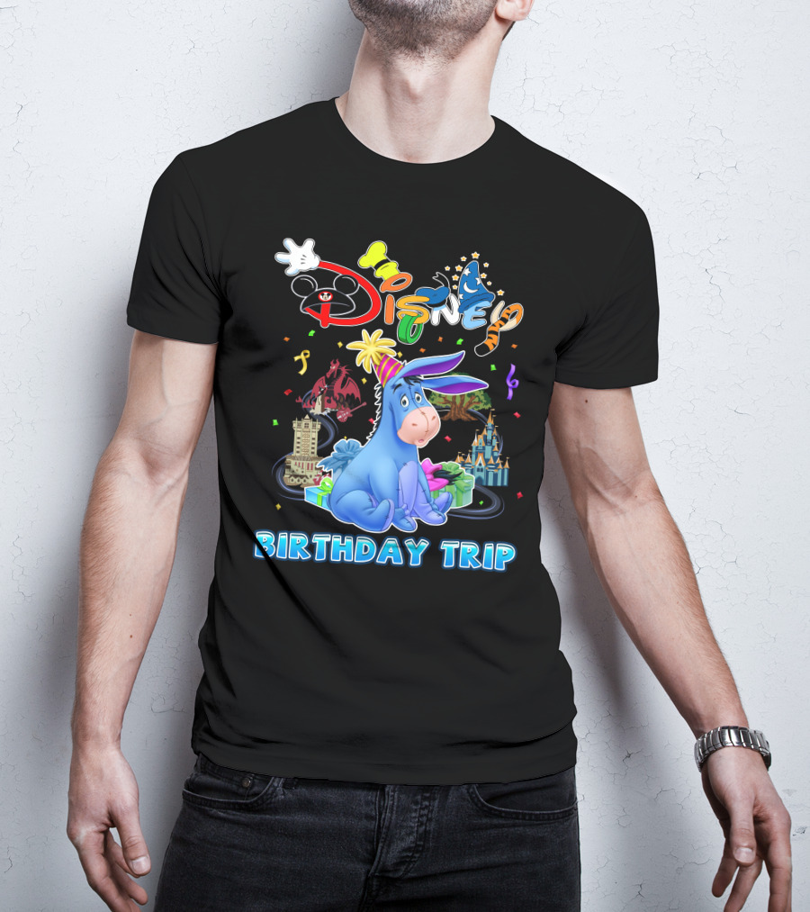 Eeyore Disney Birthday Trip Celebration With Castle And Mickey Elements T-Shirt