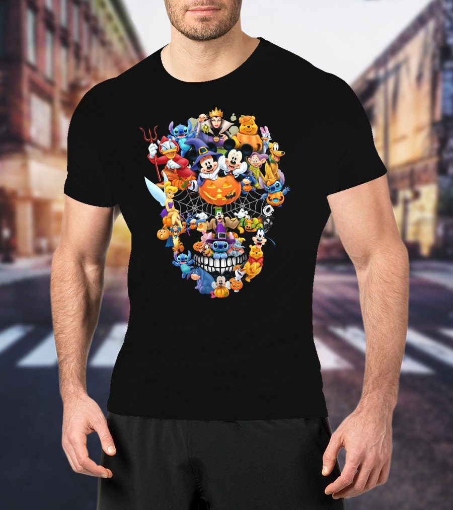 Disney Halloween Characters Mickey Mouse Pumpkin Stitch Tinker Bell Goofy Donald Duck Ghost Costume T-Shirt