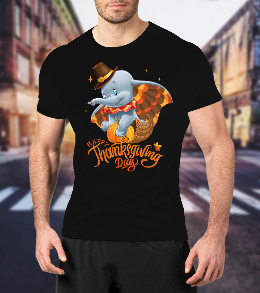 Happy Thanksgiving Day Dumbo Pumpkin Cornucopia T-Shirt