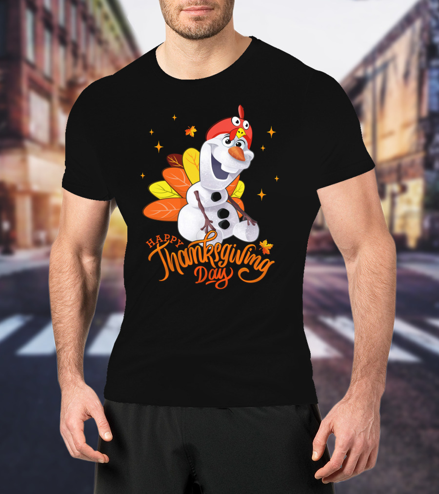 Happy Thanksgiving Day Olaf Snowman With Turkey Leaves And Stars T-Shirt