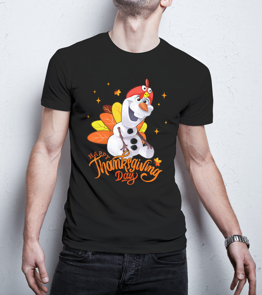 Happy Thanksgiving Day Olaf Snowman With Turkey Leaves And Stars T-Shirt