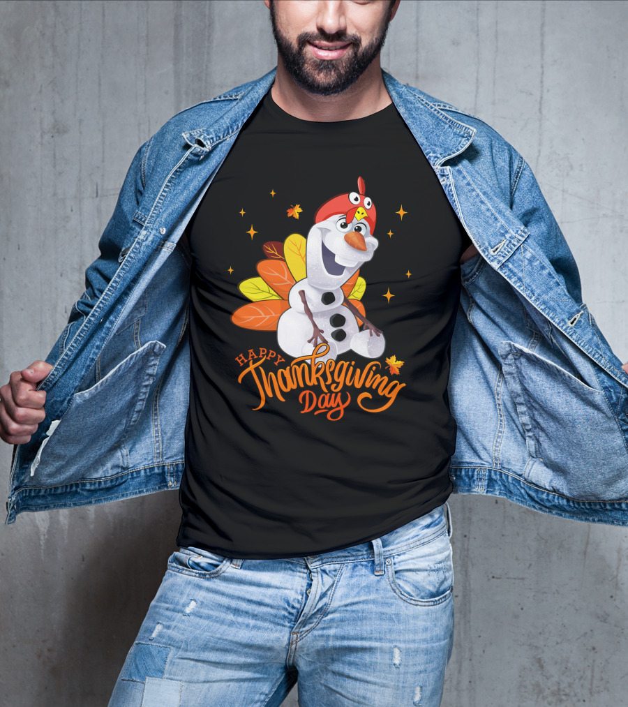 Happy Thanksgiving Day Olaf Snowman With Turkey Leaves And Stars T-Shirt