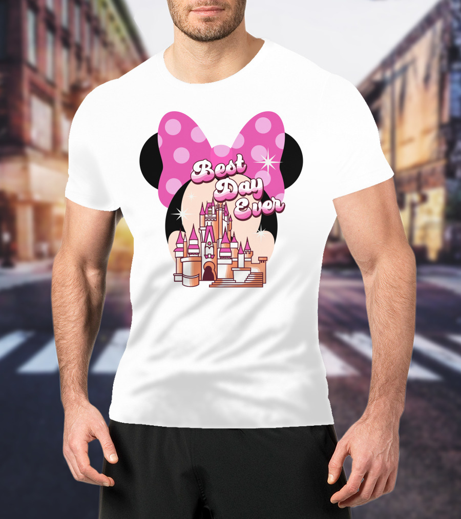 Minnie Best Day Ever Castle Pink Bow T-Shirt