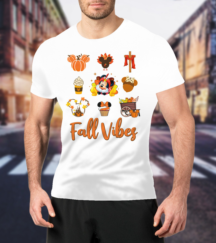 Fall Vibes Minnie Pumpkin Autumn Cupcake Disney Thanksgiving T-Shirt