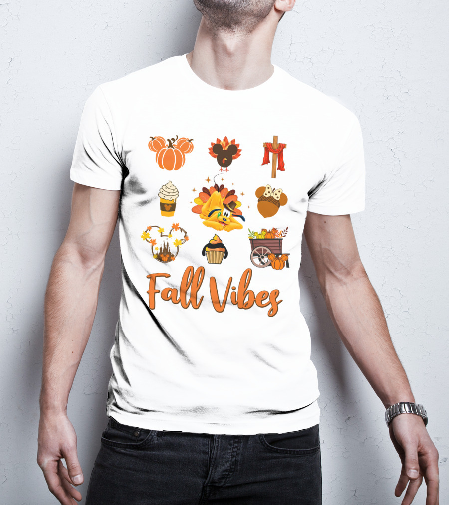 Fall Vibes Mickey Mouse Pumpkin Cupcake Autumn Pluto T-Shirt