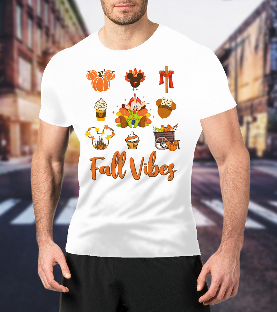 Fall Vibes Dopey Pumpkin Autumn Harvest Cupcake Thanksgiving Coffee Mickey Ears T-Shirt
