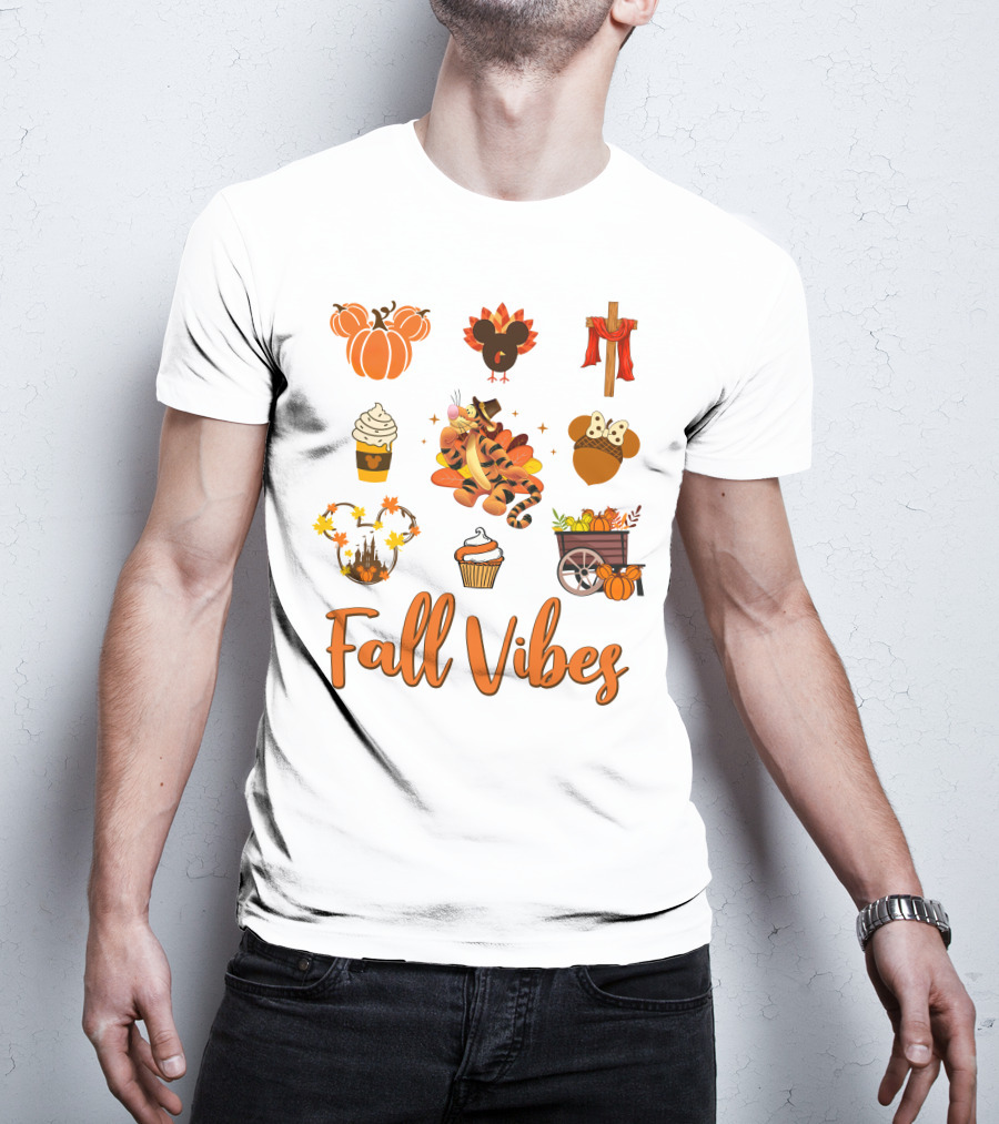 Tigger Fall Vibes Autumn Pumpkin Coffee Castle Thanksgiving Cupcake Harvest T-Shirt