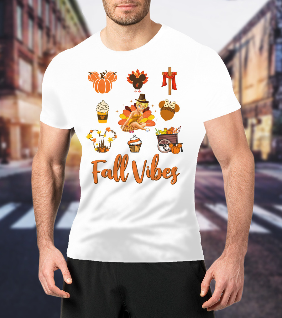 Tinkerbell Fall Vibes Pumpkin Turkey Cupcake Thanksgiving T-Shirt
