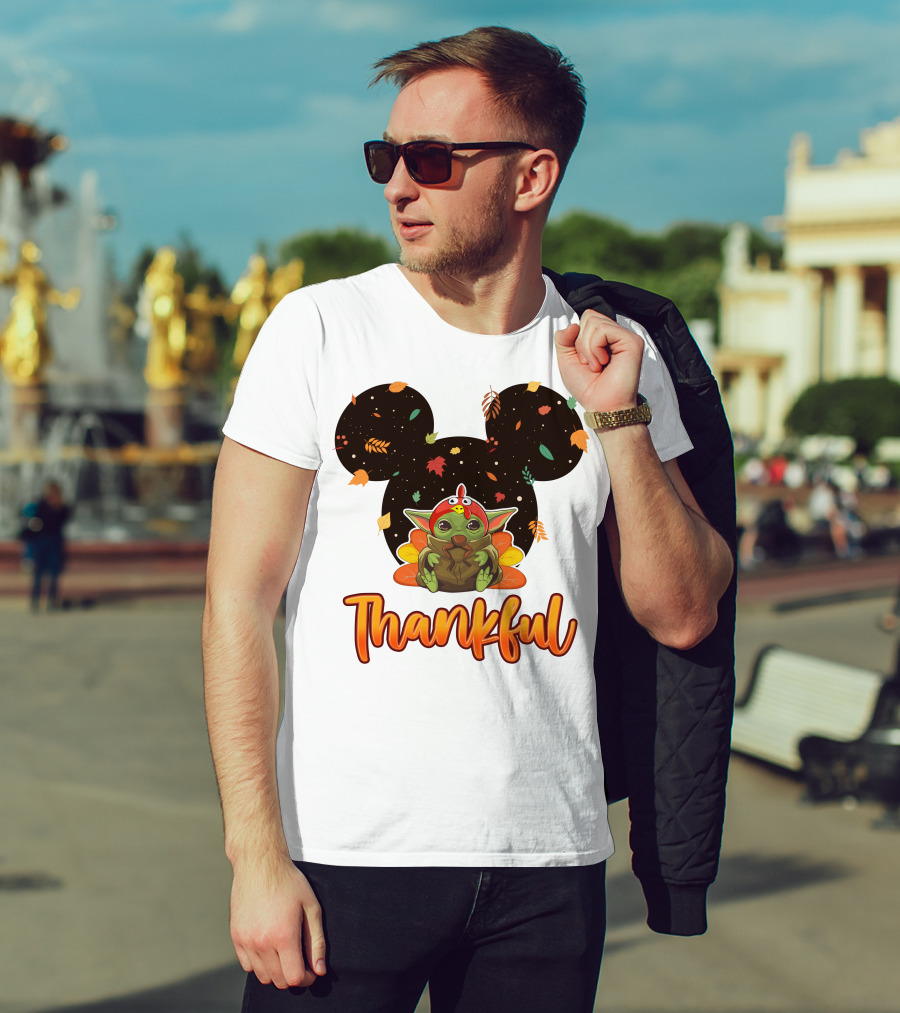 Thankful Baby Yoda Thanksgiving Turkey Ears T-Shirt