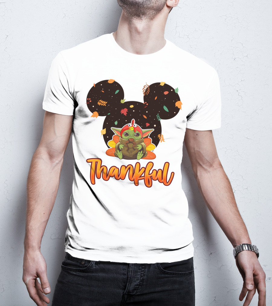 Thankful Baby Yoda Thanksgiving Turkey Ears T-Shirt