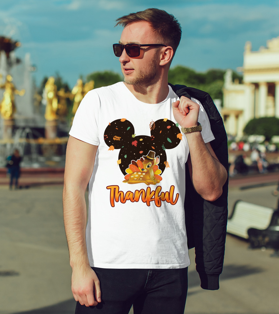 Bambi Thankful Autumn Leaves Mickey Ears T-Shirt
