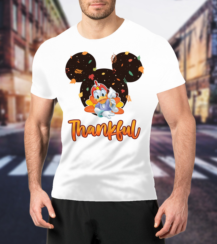 Thankful Daisy Thanksgiving Mickey Leaves T-Shirt