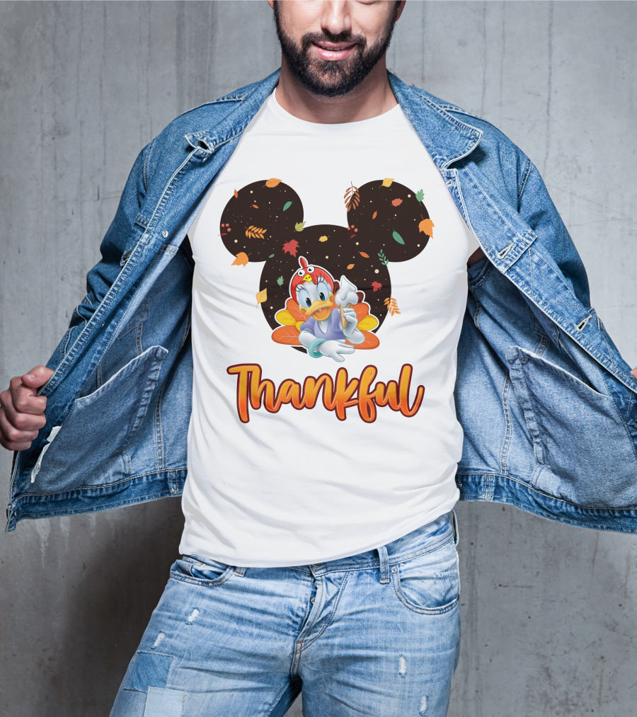 Thankful Daisy Thanksgiving Mickey Leaves T-Shirt