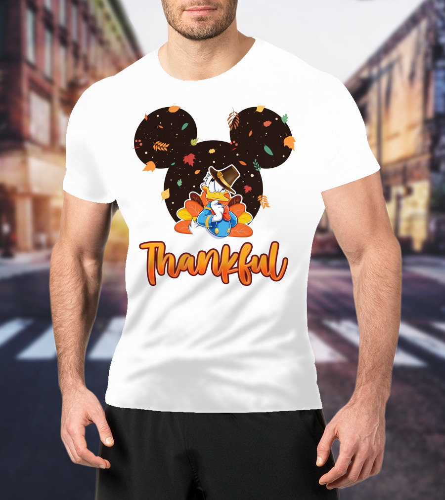 Thankful Donald Duck Mickey Ears Fall Leaves T-Shirt