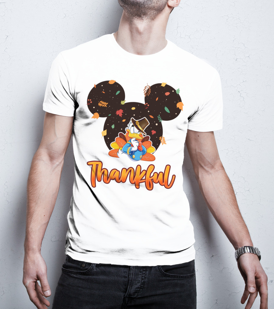 Thankful Donald Duck Mickey Ears Fall Leaves T-Shirt