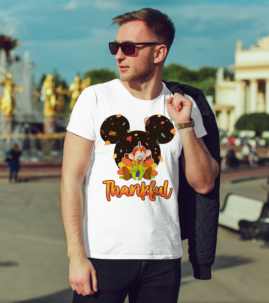 Thankful Dopey Thanksgiving Mickey Ears Fall Leaves T-Shirt