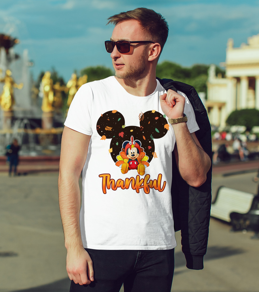 Thankful Mickey Mouse Thanksgiving Leaves T-Shirt