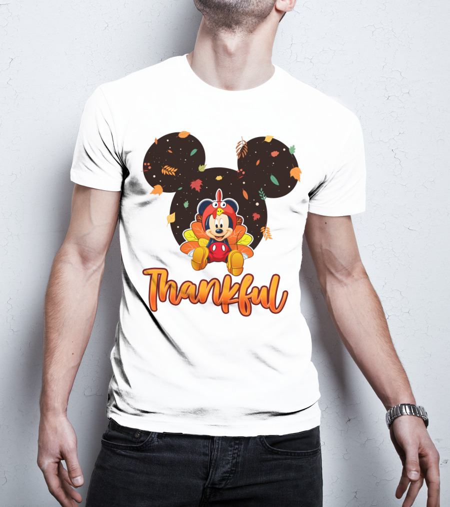 Thankful Mickey Mouse Thanksgiving Leaves T-Shirt