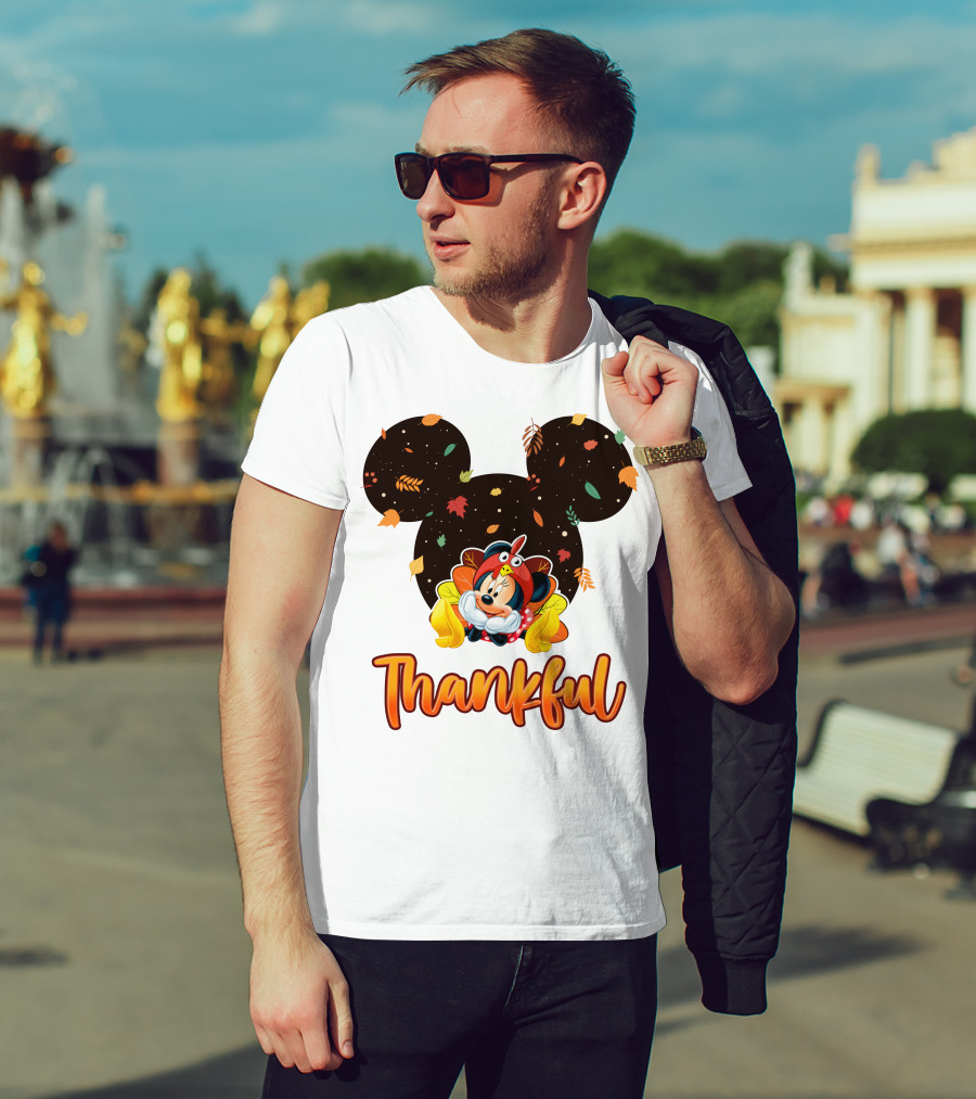 Thankful Minnie Mouse Autumn Leaves T-Shirt
