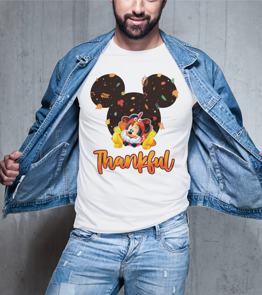 Thankful Minnie Mouse Autumn Leaves T-Shirt