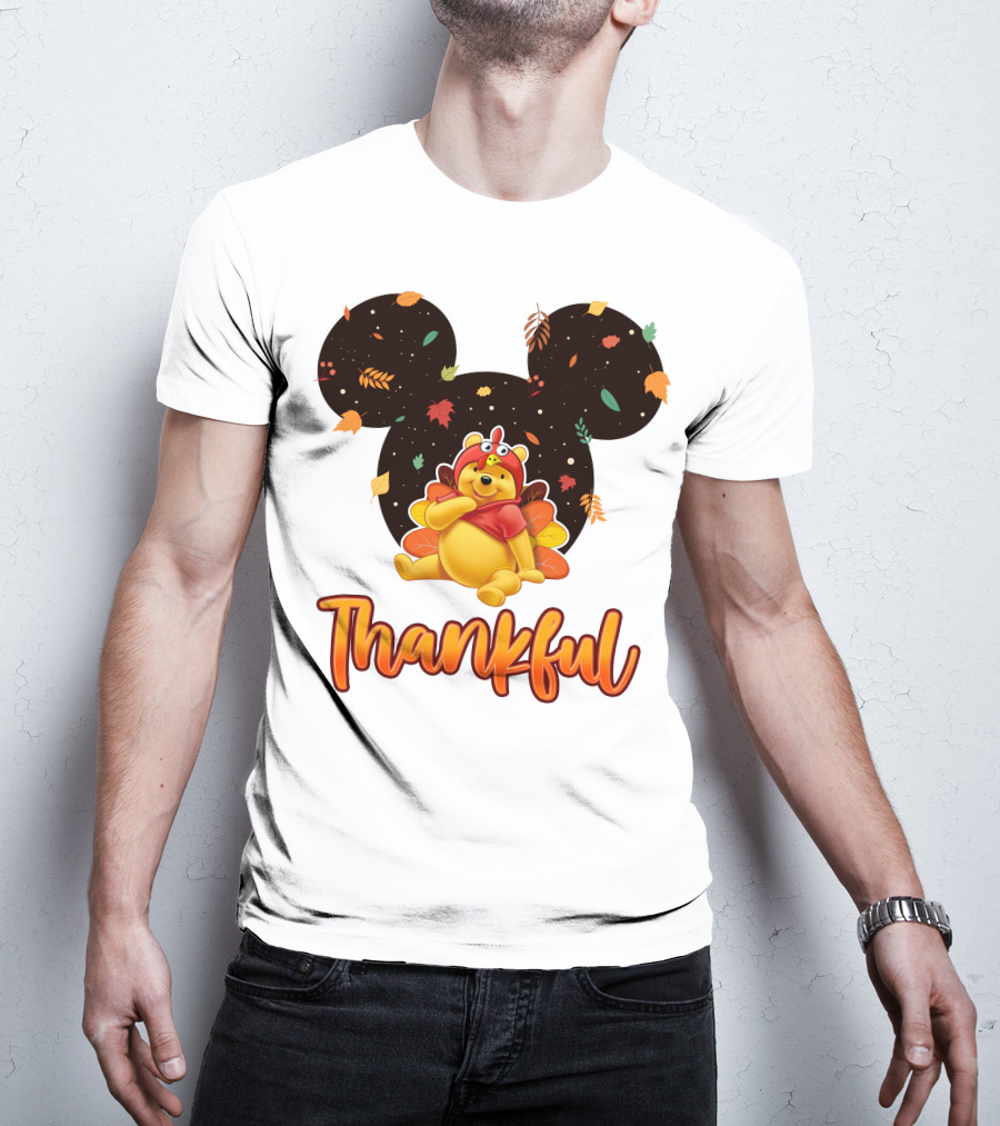 Thankful Pooh Turkey Costume Mickey Ears Leaves T-Shirt