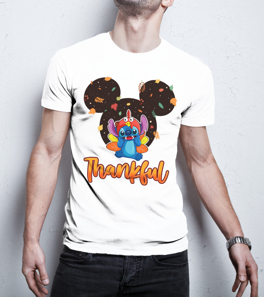 Thankful Stitch Thanksgiving Mickey Ears Autumn Leaves T-Shirt