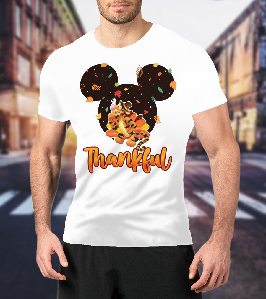 Thankful Tigger With Autumn Leaves And Mickey Ears T-Shirt