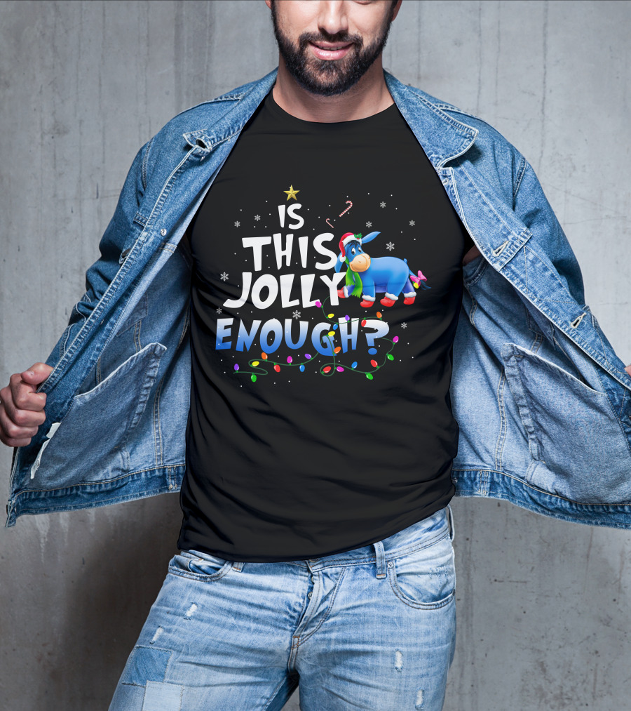 Eeyore Is This Jolly Enough Christmas Lights Santa Hat T-Shirt