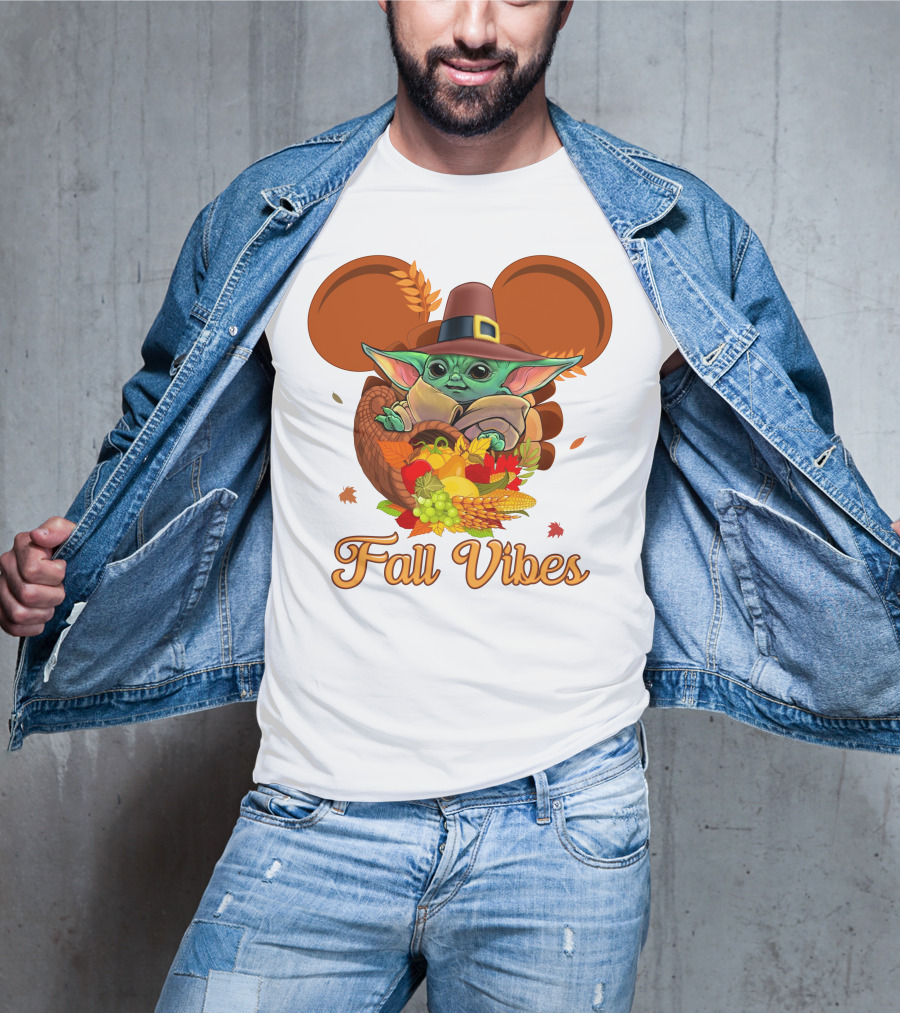 Fall Vibes Baby Yoda Mickey Ears Cornucopia T-Shirt