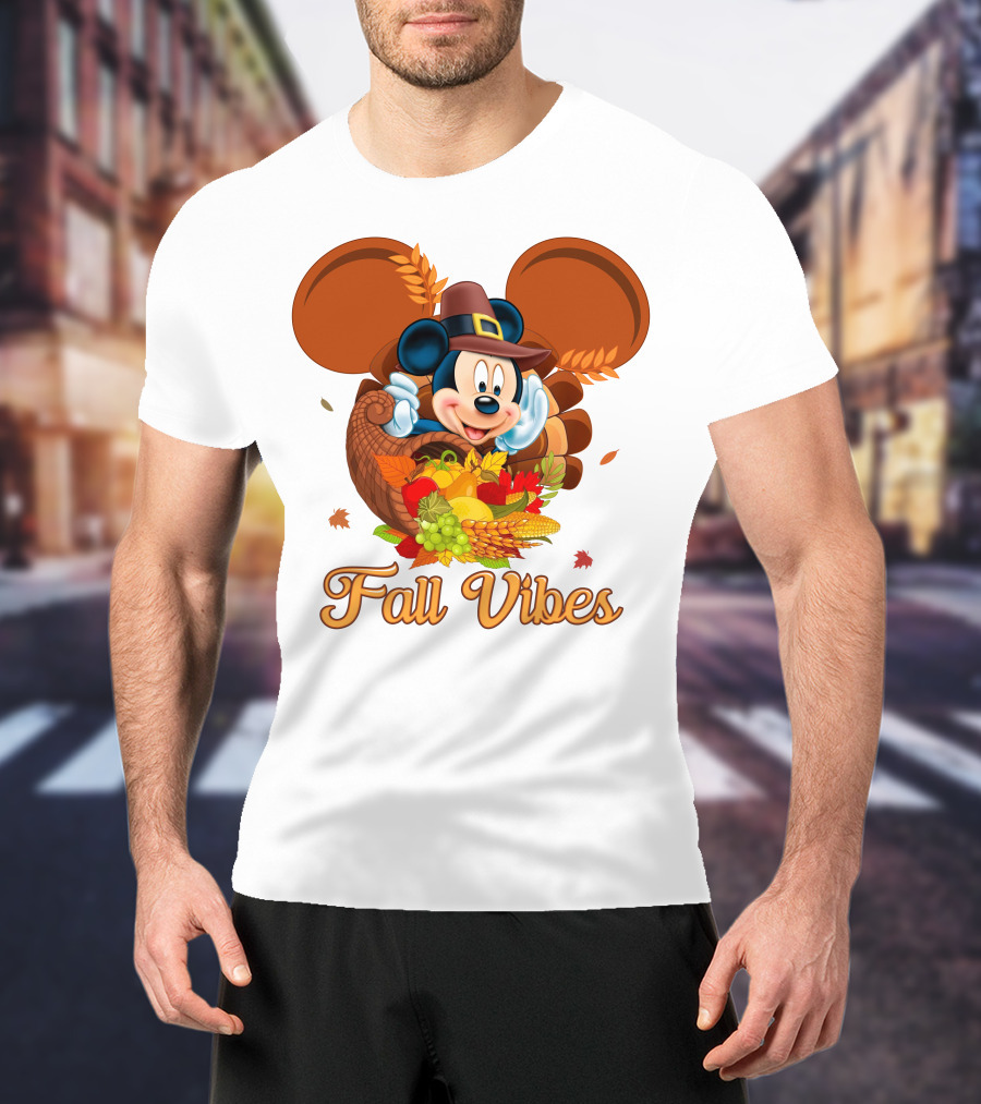 Mickey Mouse Fall Vibes Cornucopia Harvest Hat T-Shirt