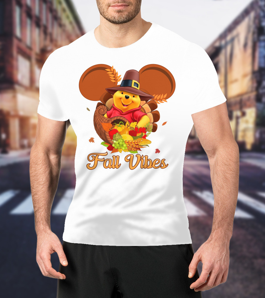 Fall Vibes Pooh Thanksgiving Cornucopia T-Shirt
