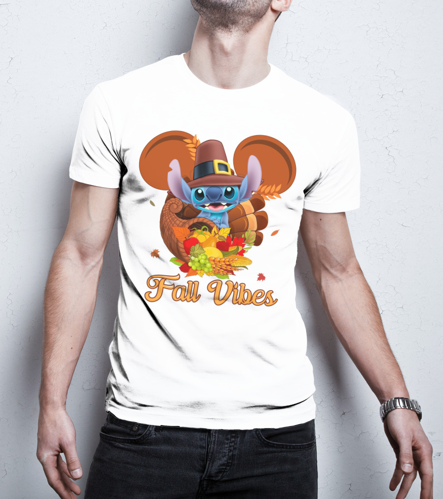 Fall Vibes Stitch Thanksgiving Cornucopia T-Shirt