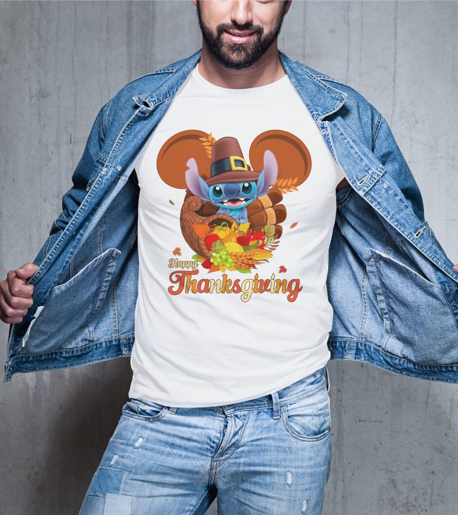 Stitch Happy Thanksgiving Cornucopia Pilgrim Hat T-Shirt