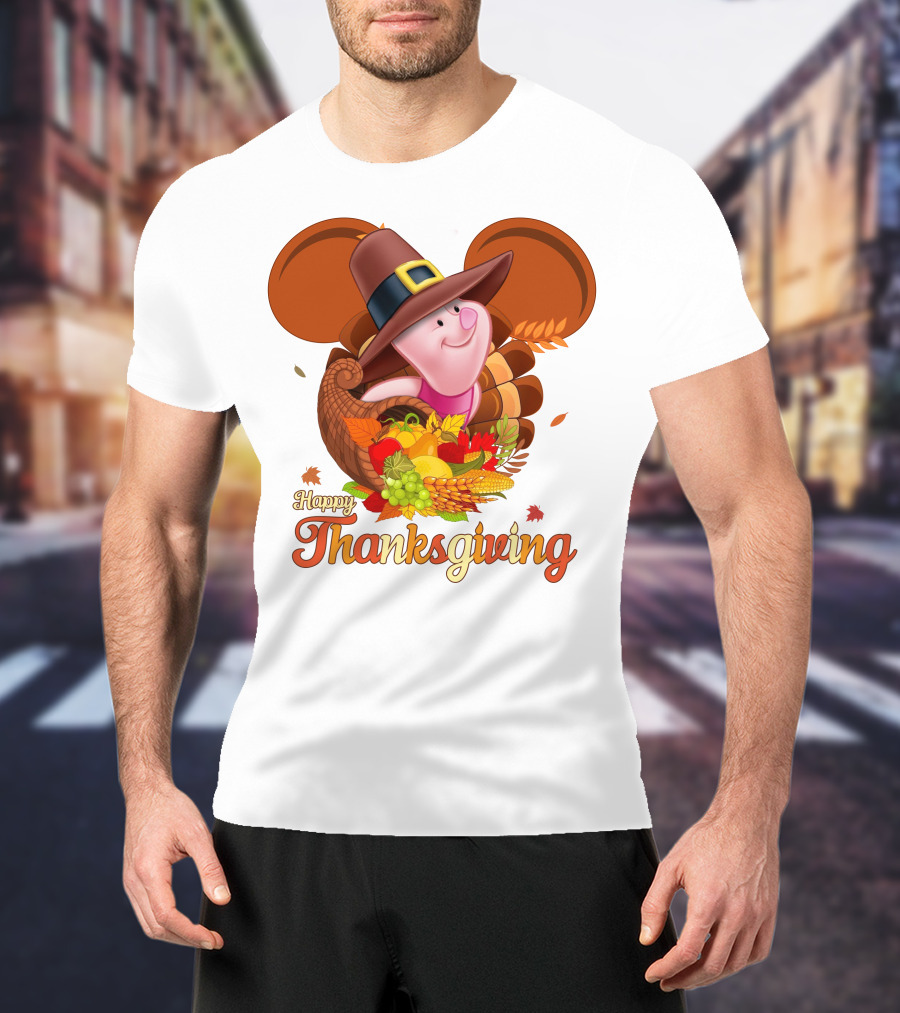 Happy Thanksgiving Piglet Cornucopia Celebration T-Shirt