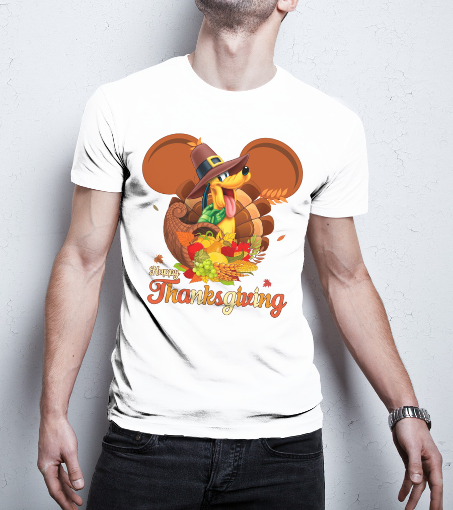 Pluto Happy Thanksgiving Cornucopia Hat And Autumn Harvest T-Shirt