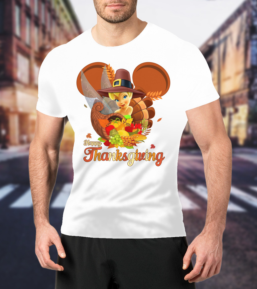 Happy Thanksgiving Tinker Bell Cornucopia Hat T-Shirt