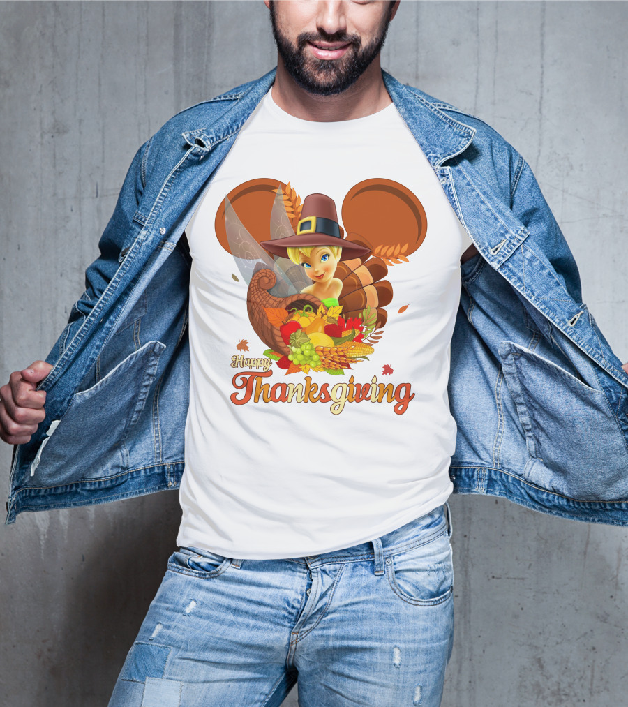 Happy Thanksgiving Tinker Bell Cornucopia Hat T-Shirt