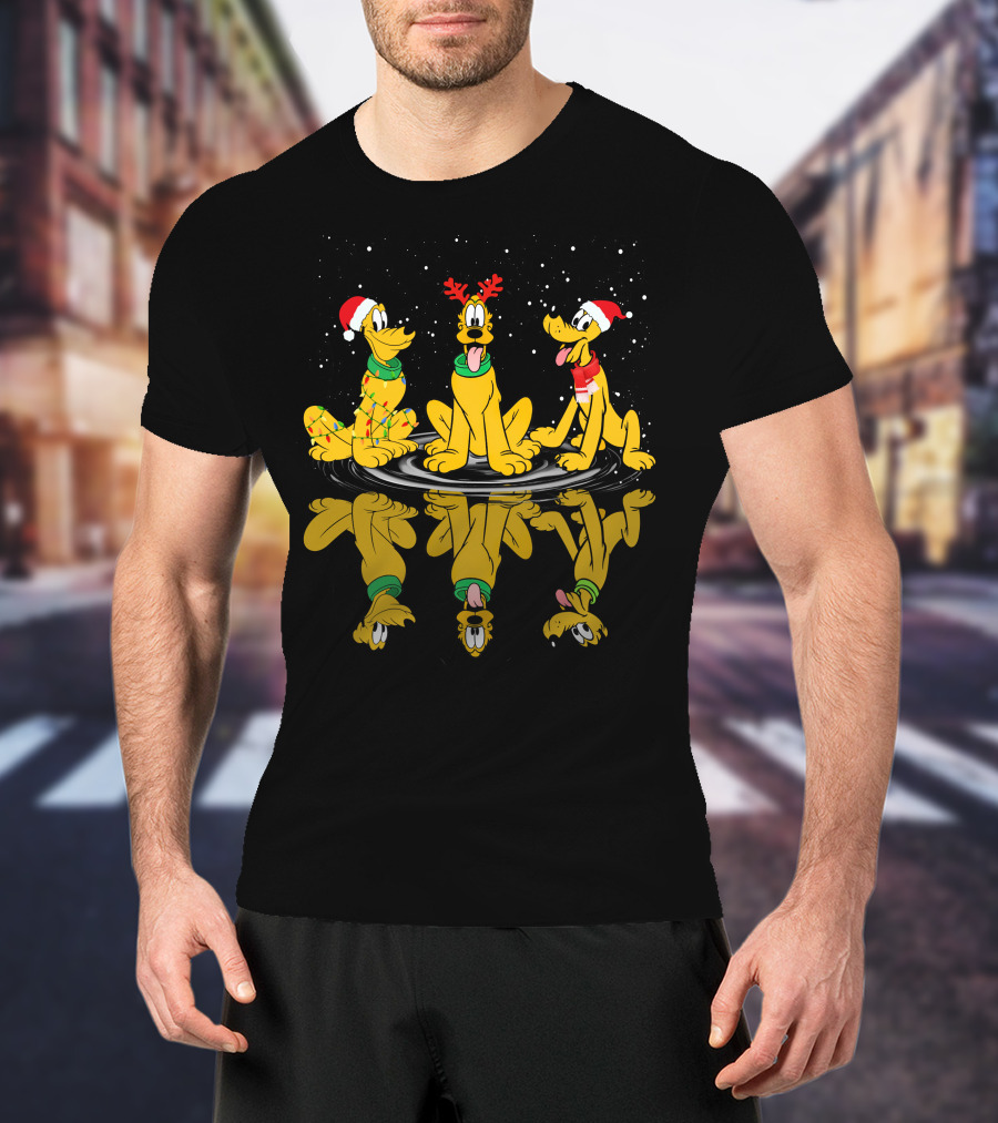 Pluto Christmas Reflections With Santa Hats And Antlers T-Shirt