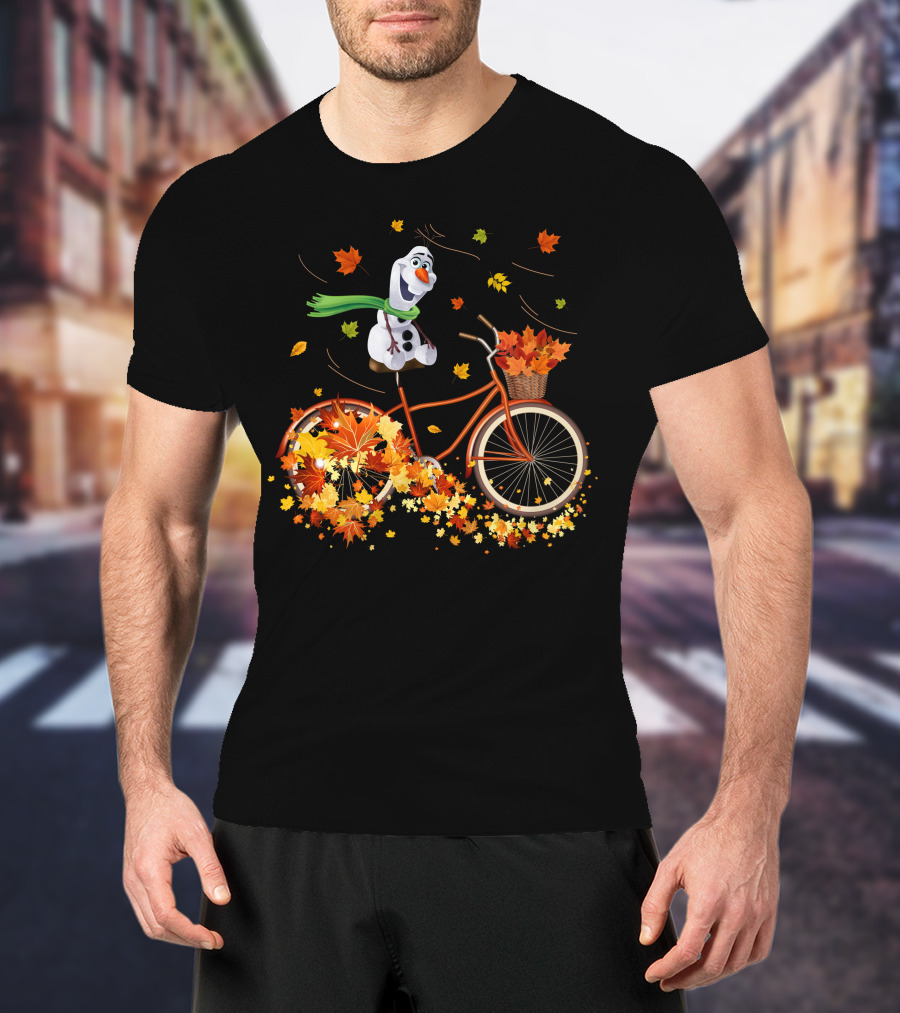 Olaf Riding A Bicycle With Autumn Leaves T-Shirt
