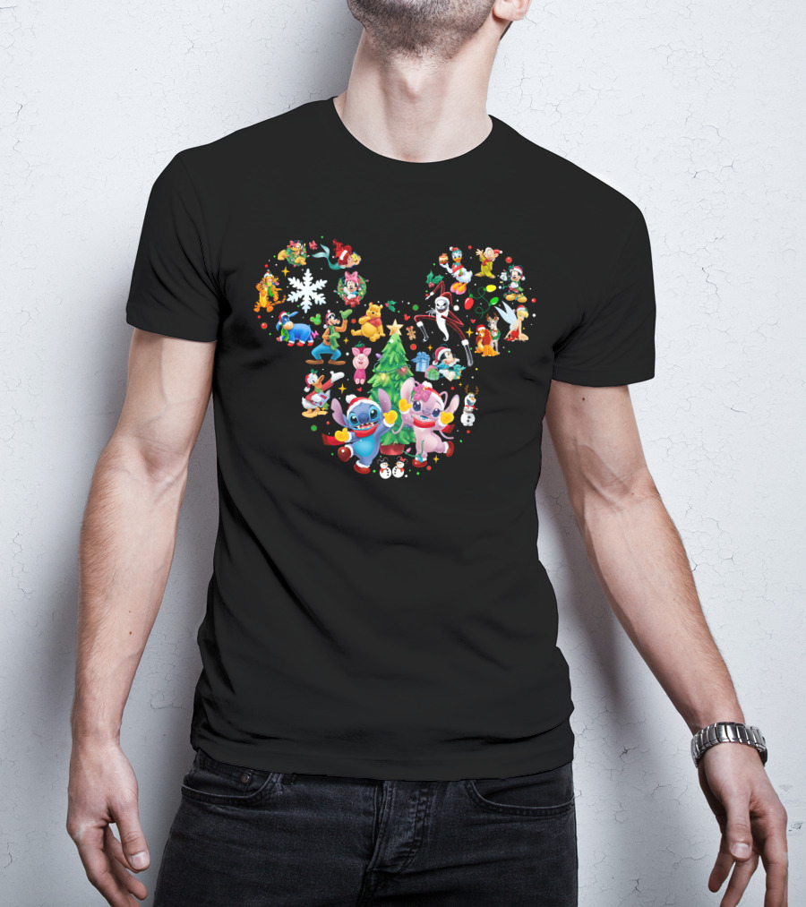 Stitch And Angel Christmas Disney Characters Celebration T-Shirt