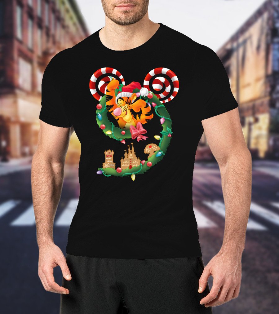 Tigger Disney Christmas Wreath Mickey Ears Holiday Castle Gingerbread Cookies T-Shirt