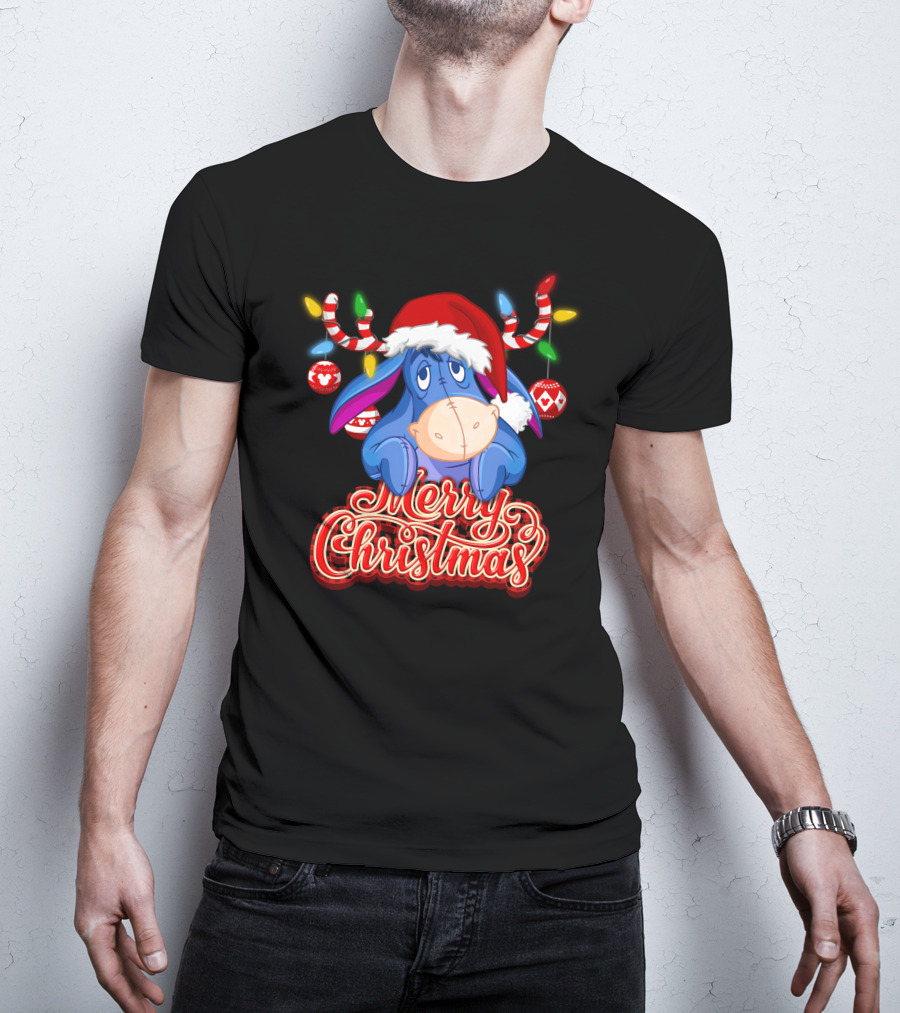 Eeyore Merry Christmas Santa Hat Reindeer Lights T-Shirt